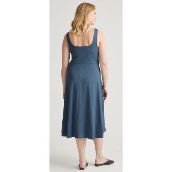 Quince Flowknit Breeze Fit & Flare Dress Large Blue Pockets Midi Jersey Preppy - Picture 4 of 12
